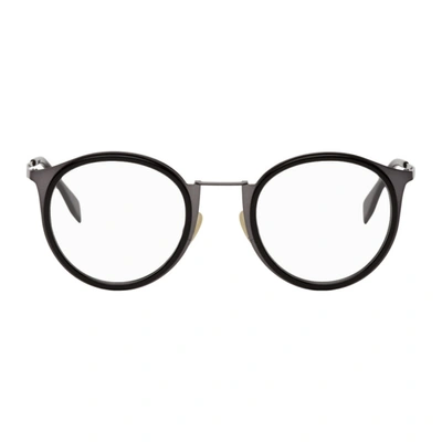 Fendi Gunmetal & Black Modified Oval Glasses In 0v81 Dkrut Blk