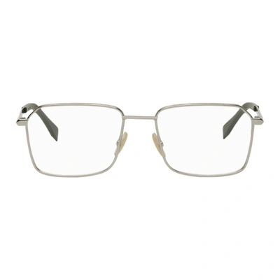 Fendi Silver & Green 'ff' Rectangular Glasses In 0010 Palladium