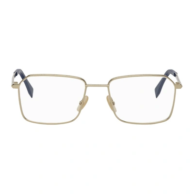 Fendi Gold & Blue 'ff' Rectangular Glasses In 0j5g Gold