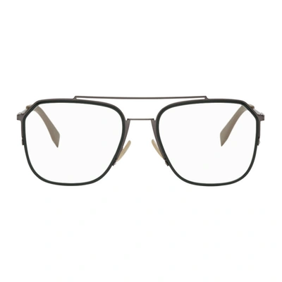 Fendi Green & Gunmetal Square 'forever ' Glasses In 0v81 Dkrut Blk