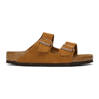 Birkenstock Tan Suede Soft Footbed Arizona Sandals In Brown
