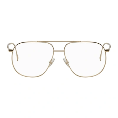 Fendi Gold Steel Aviator Glasses In 0j5g Gold