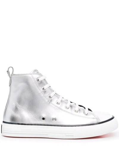 Philipp Plein Metallic-finish High-top Sneakers In Silber