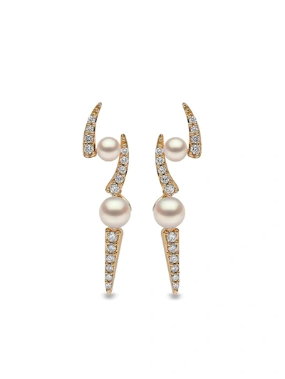 Yoko London 18kt Yellow Gold Sleek Akoya Pearl And Diamond Earrings
