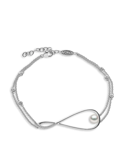 Yoko London 18kt White Gold Sleek Akoya Pearl Bracelet In Silver