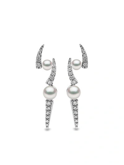 Yoko London 18kt White Gold Diamond Akoya Pearl Sleek Stud Earrings In Silber