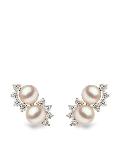 Yoko London 18kt Yellow Gold Sleek Akoya Pearl Diamond Stud Earrings