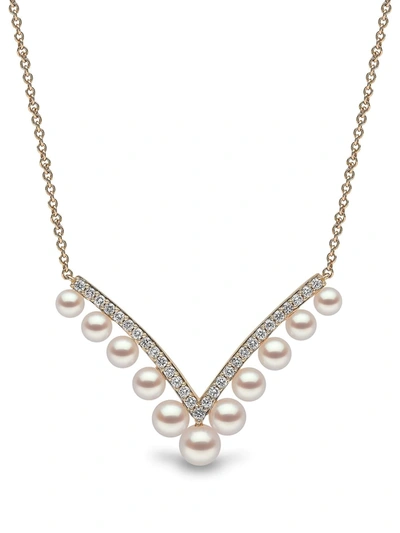 Yoko London 18kt Yellow Gold Sleek Akoya Pearl And Diamond Necklace