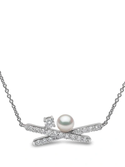 Yoko London Women's Sleek 18k White Gold, Diamond, & 4.5-5mm Cultured Akoya Pearl Crisscross Pendant Necklace