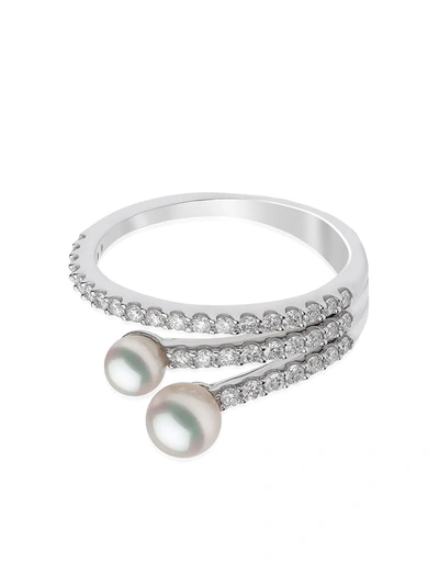 Yoko London 18kt White Gold Sleek Akoya Pearl Diamond Ring In Silber