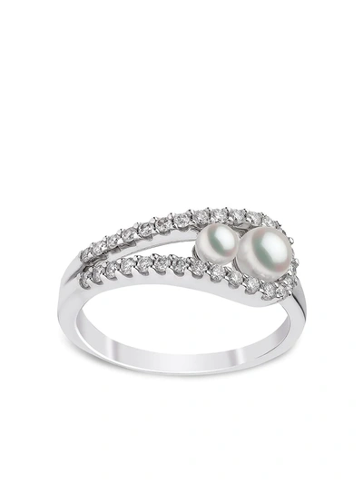 Yoko London Sleek 18k白金阿古屋珍珠钻石戒指 In Silber