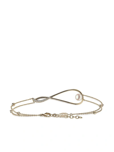 Yoko London 18kt Yellow Gold Sleek Akoya Pearl And Diamond Bracelet