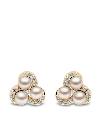 Yoko London Sleek 18ct Yellow-gold Akoya Pearl And 0.22ct Diamond Stud Earrings In Yellow Gold