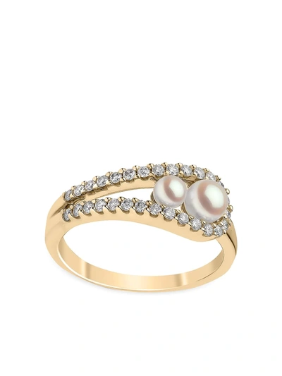 Yoko London 18kt Yellow Gold Sleek Akoya Pearl Diamond Ring