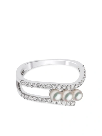 Yoko London 18kt White Gold Sleek Akoya Pearl And Diamond Ring In Silber