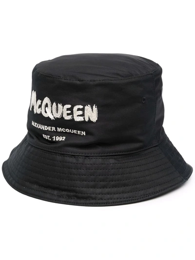 Alexander Mcqueen Tonal Graffiti Bucket Hat In Black