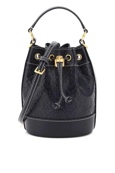 Tory Burch T Monogram Mini Bucket Bag In Navy