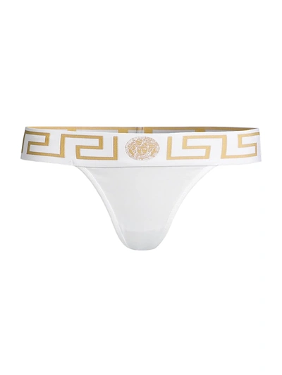 Versace Greca-border Stretch Cotton Thong In 白色