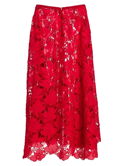 Valentino Floral-lace Maxi Skirt In Red