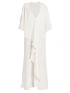 VALENTINO CASCADING RUFFLE PLUNGING SILK GOWN,400013774903