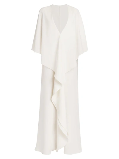 Valentino Cascading Ruffle Plunging Silk Gown In Ivory