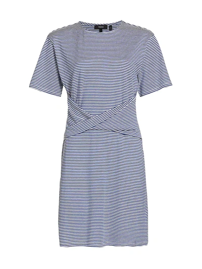 Theory Front Twist Stripe Linen-cotton T-shirt Dress In Blue Multi