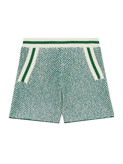 Maje Idda Metallic Jacquard-knit Cotton-blend Shorts In Ecru Green