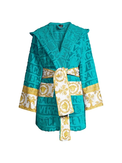 Versace Blue Hooded 'i Love Barocco' Bath Robe In Blau