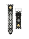 TORY BURCH APPLE WATCH BLACK MEDALLION LOGO-PRINT LEATHER WATCH STRAP/38MM & 40MM,400014272057