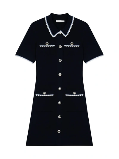 Maje Womens Navy Roliano Button-up Cotton-knit Mini Dress 12 In Black