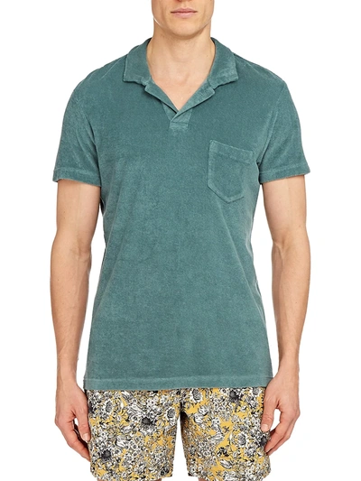 Orlebar Brown Sage Tailored Fit Terry Towelling Resort Polo Shirt In Green