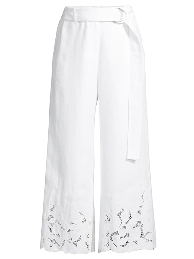 Lafayette 148 Petite Rockefeller Pant In Embroidered Lavish Linen In White