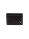 SAINT LAURENT LOGO PLAQUE LEATHER CARD CASE,400014077004