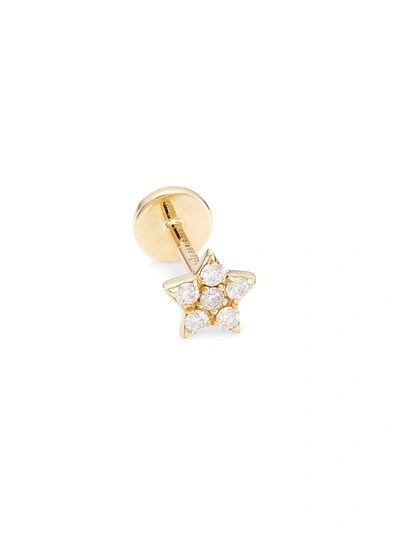 Persée Paved Star Piercing 18k Yellow Gold Single Earring