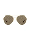 Fendi Women's 55mm Notched Aviator Sunglasses In Brown Gold