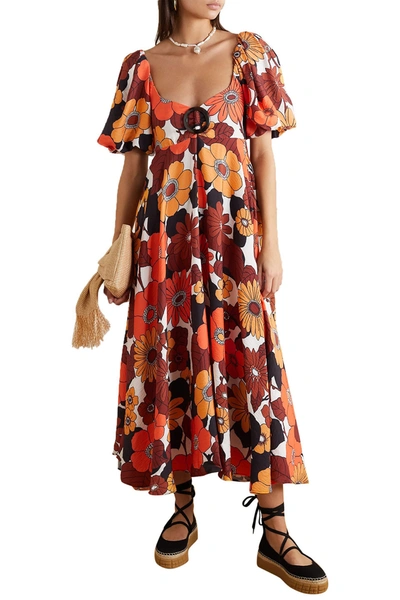 Dodo Bar Or Mor Floral-print Woven Midi Dress In Orange