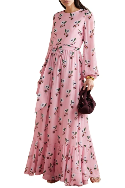 Borgo De Nor Belted Floral-print Silk-georgette Maxi Dress In Pink