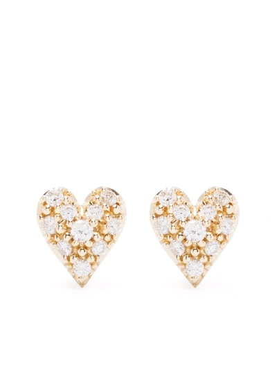 Mizuki 14kt Yellow Gold Small Diamond Heart Stud Earrings In 金色