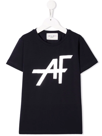 Alberta Ferretti Teen Metallic-logo Print T-shirt In 蓝色