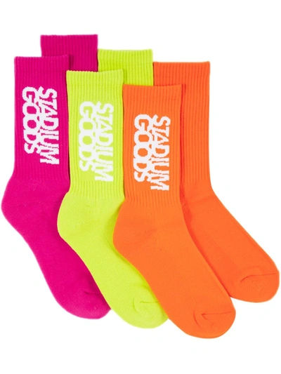 Stadium Goods Three-pack Highlighter Socks In Orange