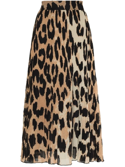 Ganni Watercolor Print Pleated Georgette Skirt In Beige/black