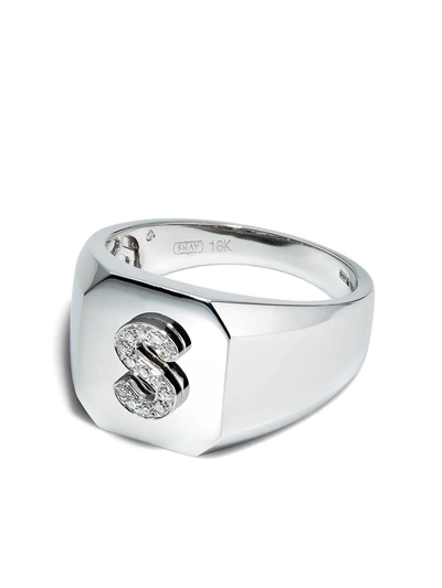 Shay 18k White Gold S Initial Diamond Ring In Silver