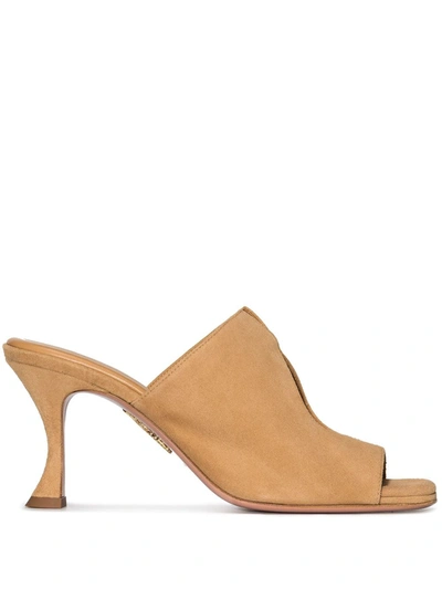 Aquazzura Sexy Thing 75 Keyhole-vamp Suede Mules In Gold