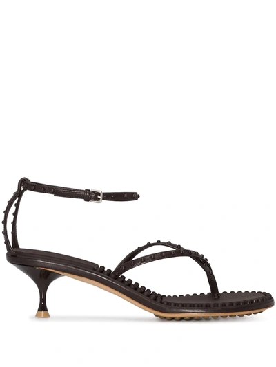 Bottega Veneta 55mm Leather Bubble Crisscross Sandals In Brown