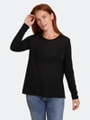 Majestic Soft Touch L/s Crewneck With Back Pleat In Black