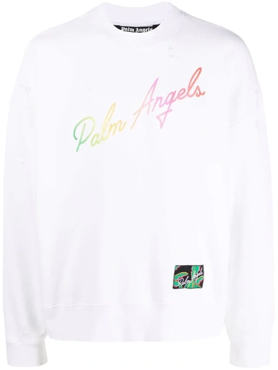 Palm Angels Logo-print Cotton-jersey Sweatshirt In White