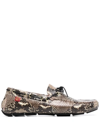 Giuliano Galiano Mike Python-effect Leather Moccasins In Nude