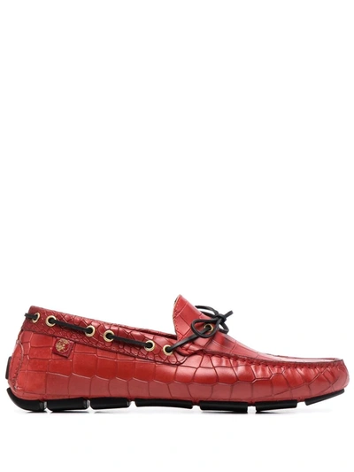 Giuliano Galiano Mike Crocodile-effect Leather Moccasins In Rot