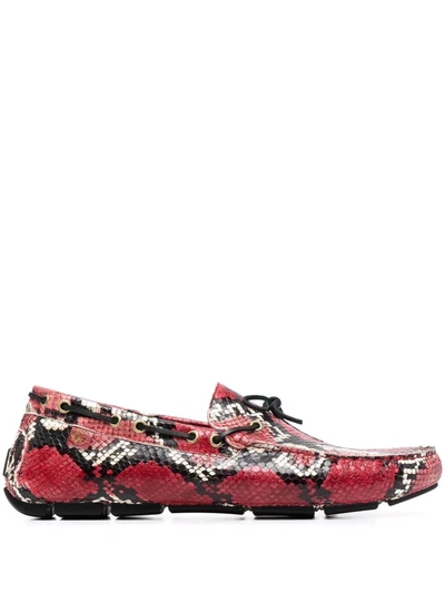 Giuliano Galiano Mike Python-effect Leather Moccasins In Rot