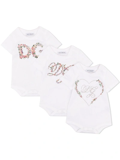 Dolce & Gabbana Babies' Gift Set Of 3 Bodysuits In Jersey With Logo Print In Multicolor